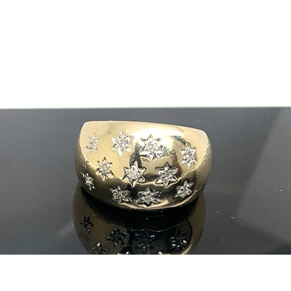 Estate Diamond Jewelry Jewelry - Cocktail Ring Diamond 14k Yellow Gold Stars 0.10ctw Estate Jewelry Womens Size 6